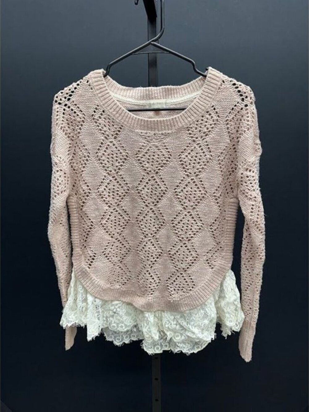 Altar'd State Pale Pink Open Knit Lace Sweater